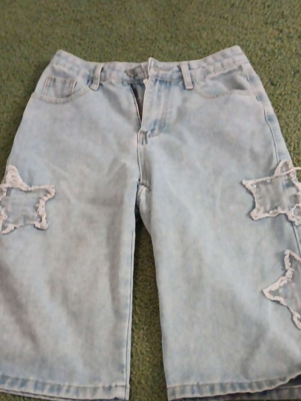 Light Blue Star-Appliqué Women's Jean Shorts